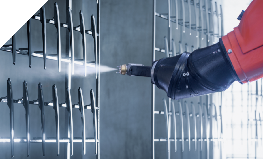 Spraying a wall with a spray machine.