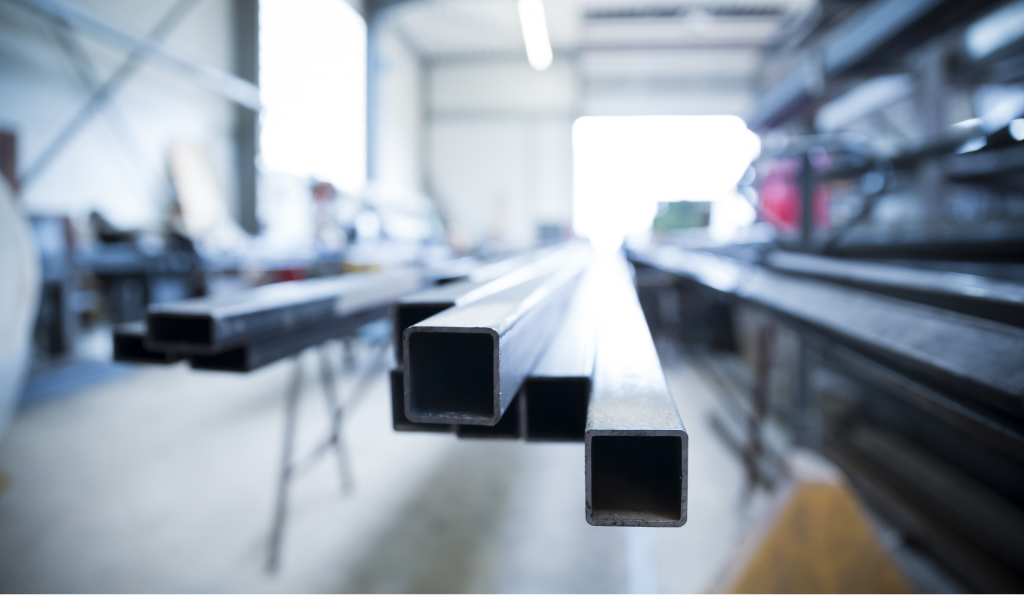 A group of metal pipes in a factory.